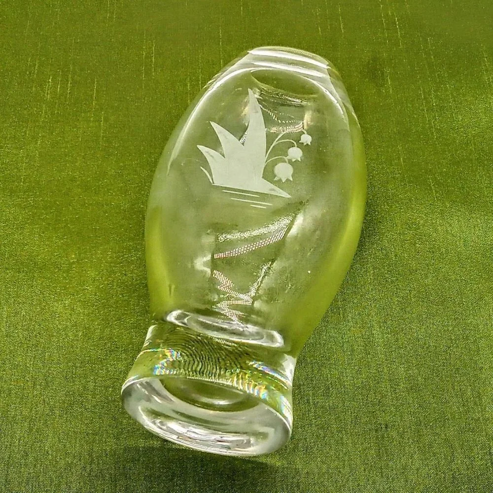 Målerås Sweden Etched Oval Clear Glass Vase